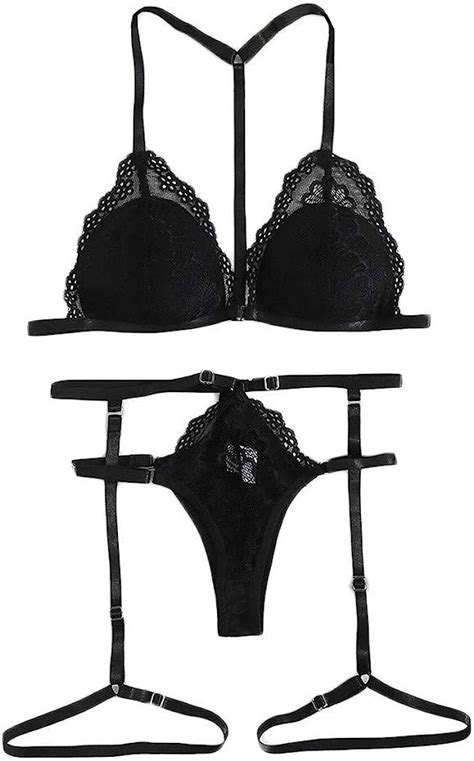 Calvinbi Sexy Dessous Set Mit Blumen Spitze Bh String Strümpfe Strapse