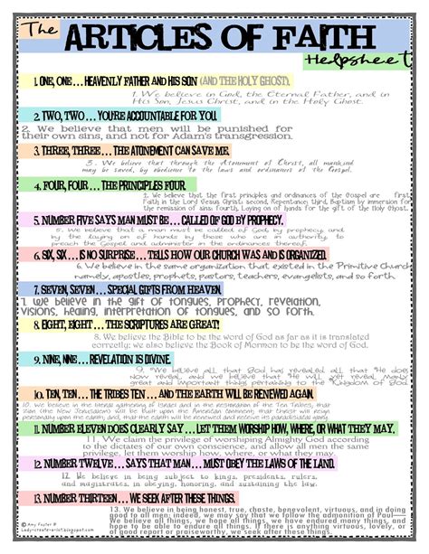 Articles Of Faith Printables