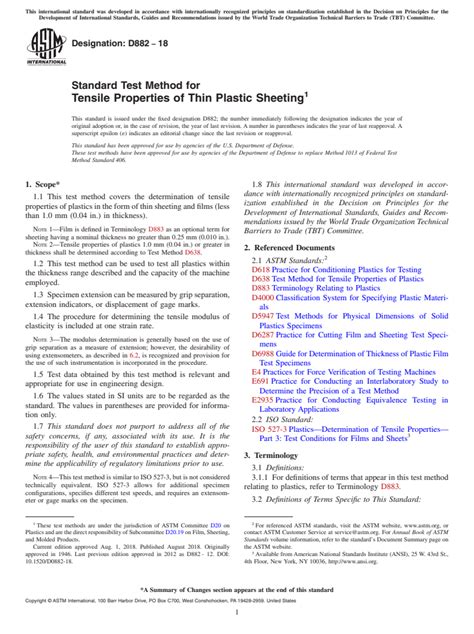 Astm D882 18 Standard Test Method For Tensile Properties Of Thin