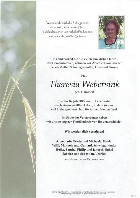 Parte für Theresia Webersink pax requiem