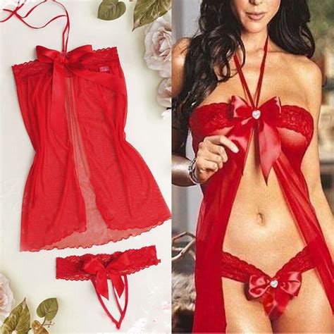 Women S Sexy Bow Lingerie Set Open Front Teddy Babydoll Chemise With G