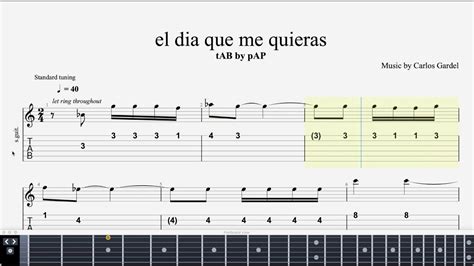 Guitar Tab Sheet El Dia Que Me Quieras Carlos Gardel YouTube