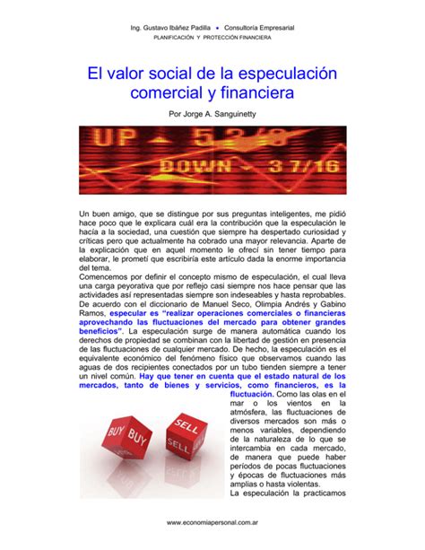 El Valor Social De La Especulación Comercial Y Financiera