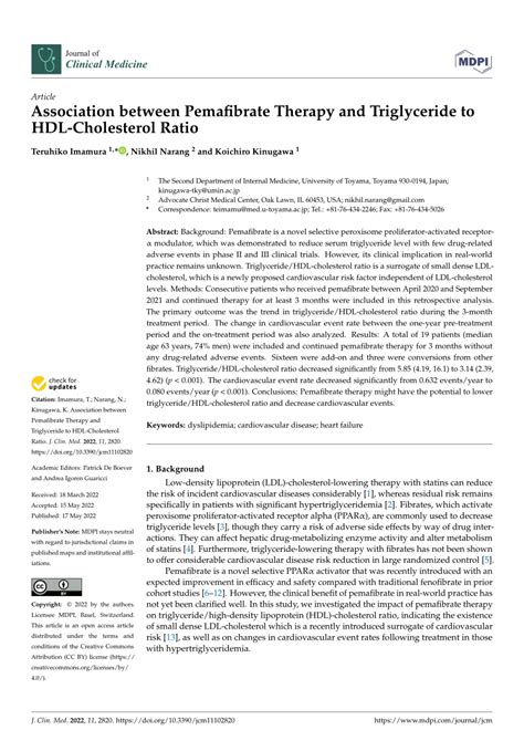 Pdf Association Between Pemafibrate Therapy And Triglyceride To Hdl