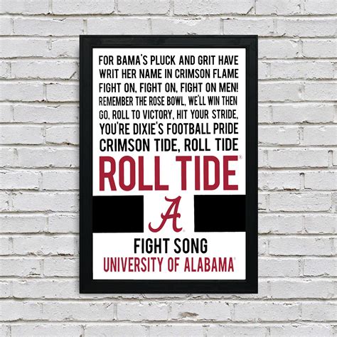 Limited Edition Roll Tide Yea Alabama Fight Song Crimson Tide Poster A