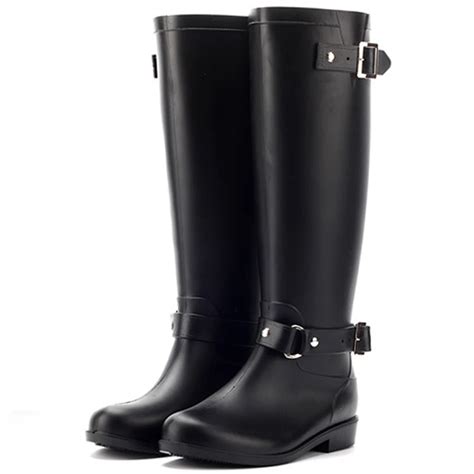 Knee High Rain Boots 2016 Buckle Platform Women Rainboots Fashion Thick Heel Water Ladies Shoes