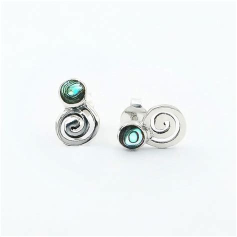 Spiral Stud Earrings With Round Abalone Paua Shell Inlay Fashion