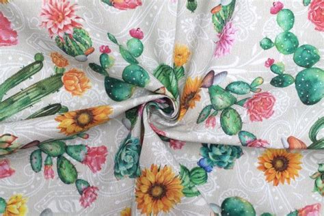 Tissu Bachette Coton Imprimé Cactus Au Mètre de Qualité Tissu au