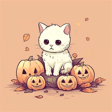 Lindo Fantasma De Gato De Halloween Estilo De Dibujos Animados Foto