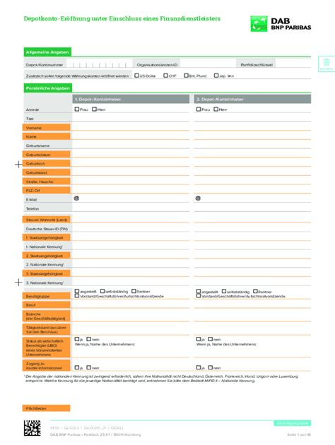 Fillable Online Unterlagen Zur Erffnung Ihres Discount Depots Fax Email