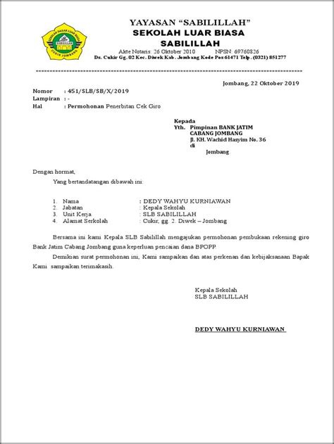 Contoh Surat Permohonan Cek Ke Bank Jatim Surat Permohonan Desain The