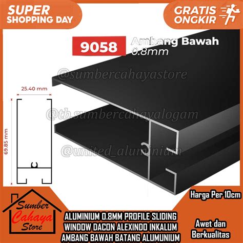 Jual Alumunium Aluminium Ambang Bawah Profile 9058 Sliding Window PER