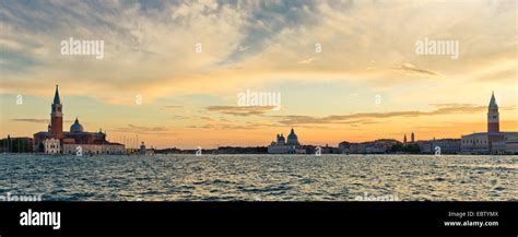 Basilica Di San Giogio Maggiore And San Marco In Venice At Sunrise