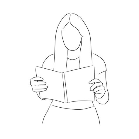 Premium Vector Woman Reading A Book Vector Hand Drawn Sketch