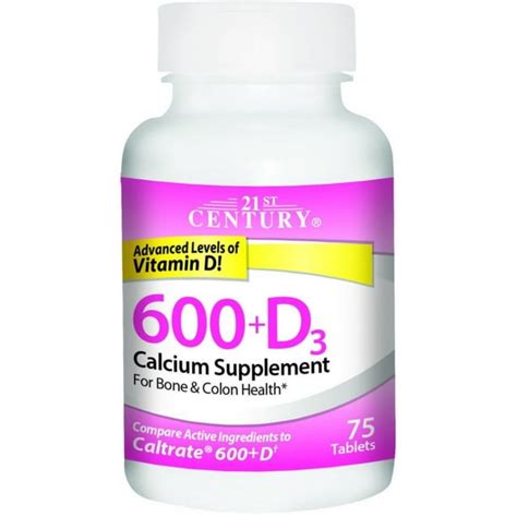 21st Century 600mg D3 Calcium Supplement Tablets 75 Each