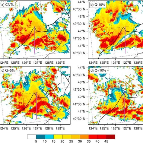 Simulated Column Maximum Radar Reflectivity Dbz Shaded According To