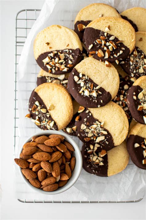 Chocolate Dipped Almond Shortbread Cookies Mimis Organic Eats