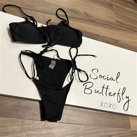 Swim Black Bikini Set With Gold Cube Accents Poshmark