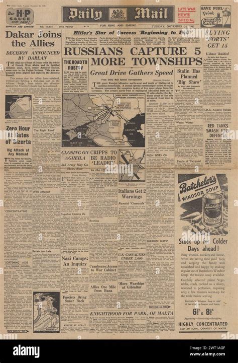 1942 Daily Mail Front Page Reporting Battle For North Africa And Battle