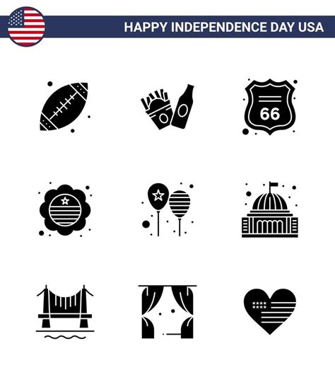 Usa Independence Day Solid Glyph Set Of 9 Usa Pictograms Of Day Balloons Shield Badge Flag