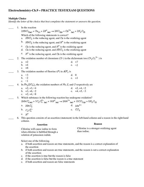 Session 18 Electrochemistry MC Answer Key Electrochemistry Ch