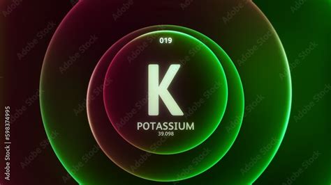 Potassium as Element 19 of the Periodic Table. Concept illustration on ...