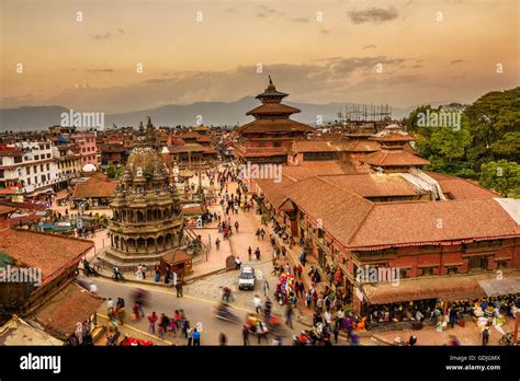 Sunset Over Patan Durbar Square In Nepal Stock Photo Alamy