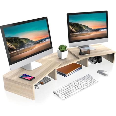 Réhausseur d Écran Réglable Moniteur Stand en Bois Support d Ordinateur