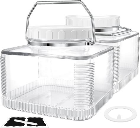 Folinstall Gallon Square Glass Jar Wide Mouth With Handles And Lids