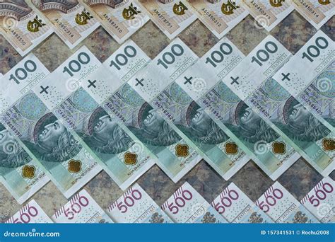 Polska Pengar Zloty Sedlar 100 200 Och 500 Zlotys Fotografering för