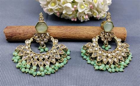 Brass Casual Wear R Chie Creation Polki Mehandi Earring Sku At Rs