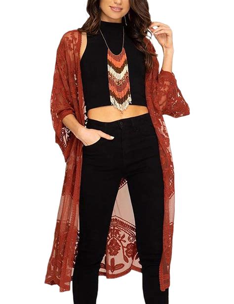 Bsubseach Swim Cover Ups For Women Mesh Lace Beach Kimono Cardigan Open