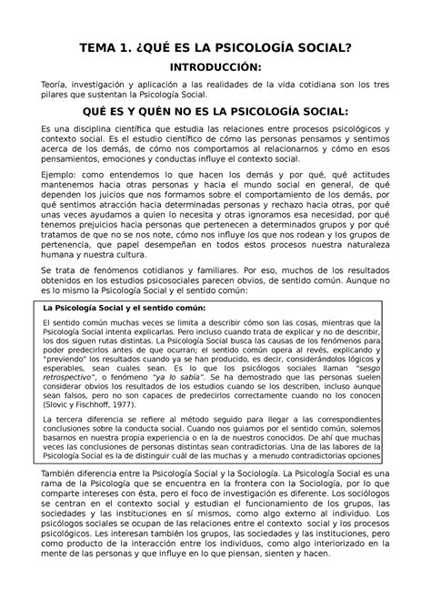 Tema Resumen Introducci N A La Psicolog A Social Tema Es La