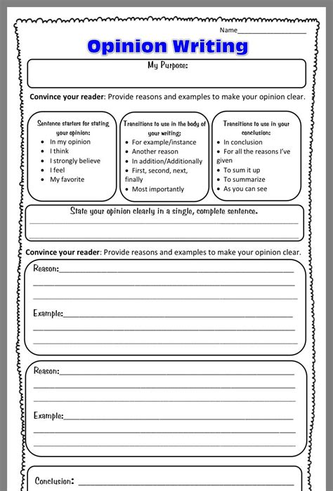 Opinion Writing Graphic Organizer St Grade Printable Templates Free