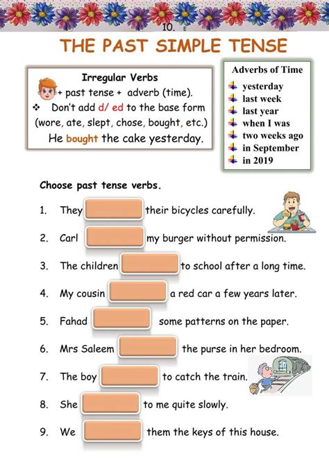 The Past Simple Tense Worksheet Is Shown In This Graphic Style With An