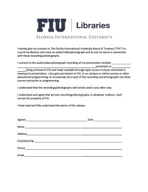 Fillable Online Library Fiu Recording Consent Form FIU Libraries PDF