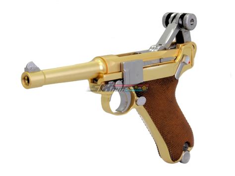 We Tech Full Metal Luger P08 4 Inch Gold Gbb Pistol Gold Sixmm 6mm