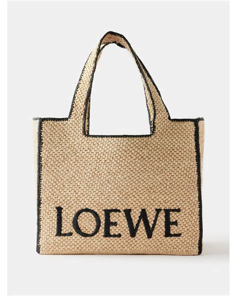 Loewe Large Logo Embroidered Raffia Tote Bag In Natural Lyst UK