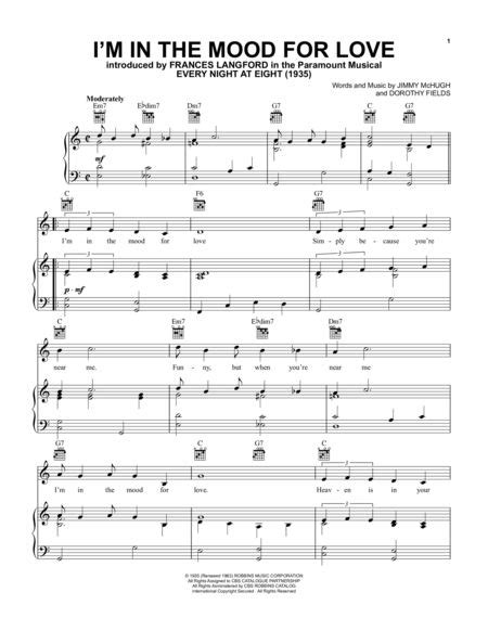 I M In The Mood For Love Mood Digital Sheet Music Guitar Sheet Music