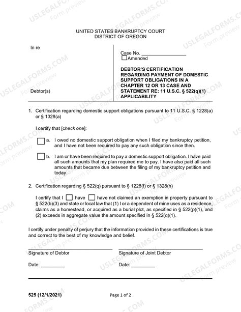 Oregon Individual Debtors Certification Re Payment of Domestic Support