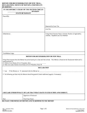 Fillable Online Courts State Hi Motion For Reconsideration Or New Trial