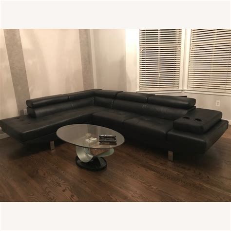 Black 2-pc Sectional w/ Cup Holders & Arm Storage - AptDeco