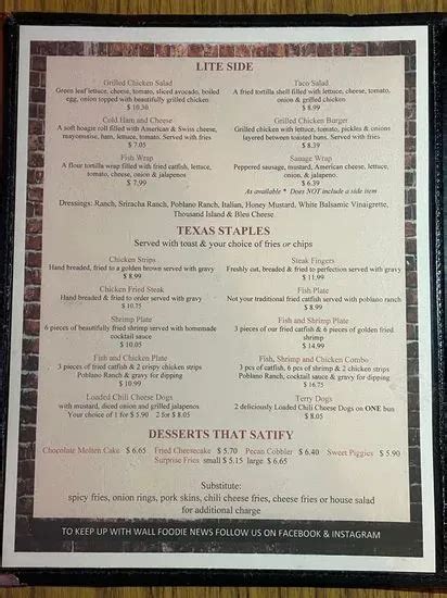 The Hole In The Wall Cafe Menu | Rochester, TX | Checkle