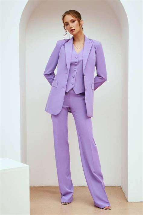 Lavender Formal Pantsuit For Women Business Women Suit With Vest