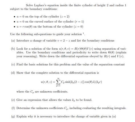 Solve Laplace S Equation Inside The Finite Cylinder Chegg