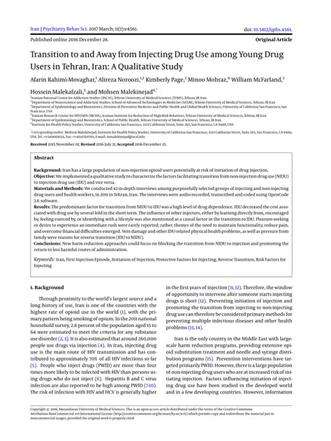 Pdf Transition To And Away From Injecting Drug Use Among Young Drug