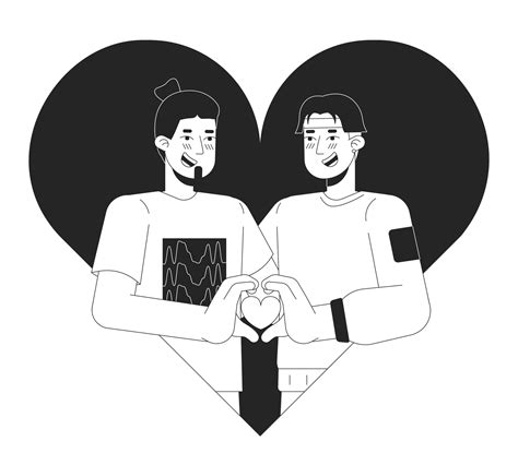 Gay Men Meeting Soulmate 14 February Black And White 2d Illustration Concept Valentine Day