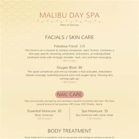 Spa Menu Templates And Designs From Imenupro