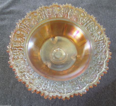 Antique Fenton Marigold Carnival Glass Butterfly And Berry Covered Butter Dish 1883347549