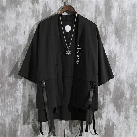 Cárdigan Haori Negro Para Hombre Camisa Kimono De Manga Corta De Estilo Japonés Samurái